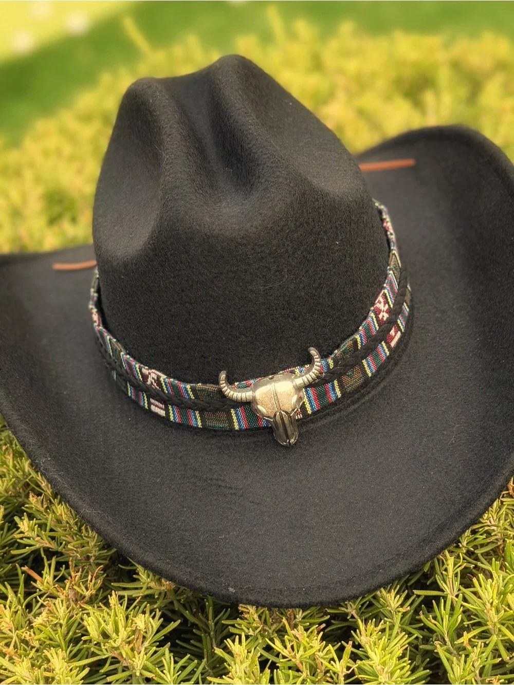 HAT Cowboy Western Hat with Decorative Steer Band Coastal Cowgirl